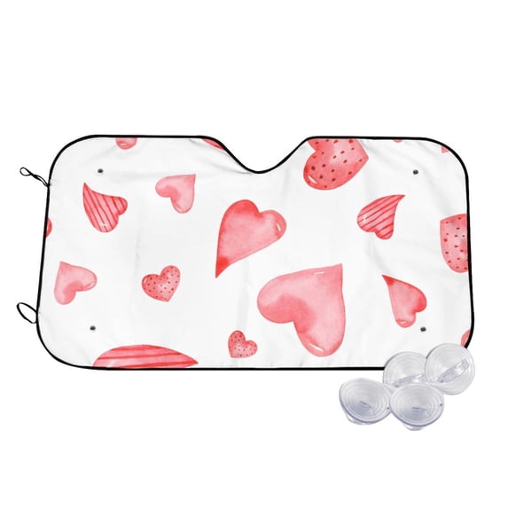 Kdxio Pink Hearts Print Windshield Sun Shade,UV Rays and Sun Heat Protection,Sunshade for Car Windshield,Car Shade Front Windshield - Medium