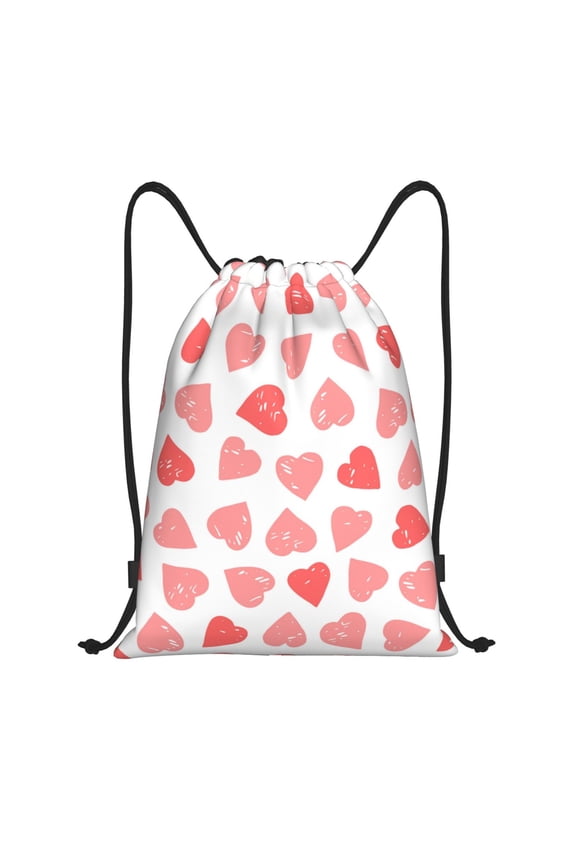 Pink Hearts1 Print Drawstring Backpack Bag,Waterproof Draw String Back Sack, Gym Drawstring Bags Swim Bag For Unisex