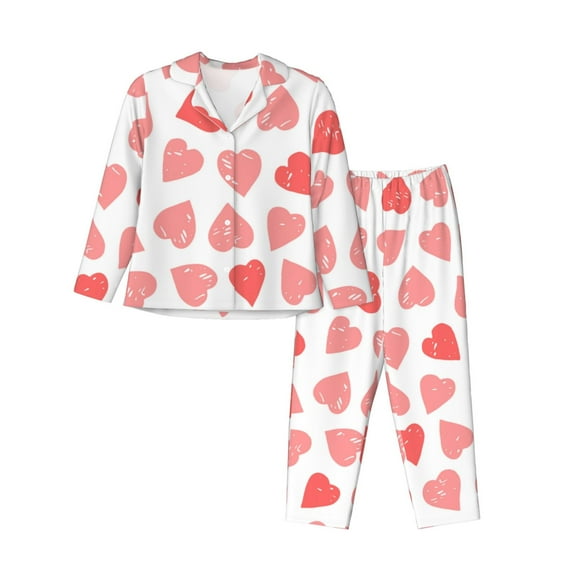 Kdxio Pink Hearts1 Women's Pajama Sets Long Sleeve Button Down Sleepwear Nightwear Soft Pjs Lounge Sets-Large