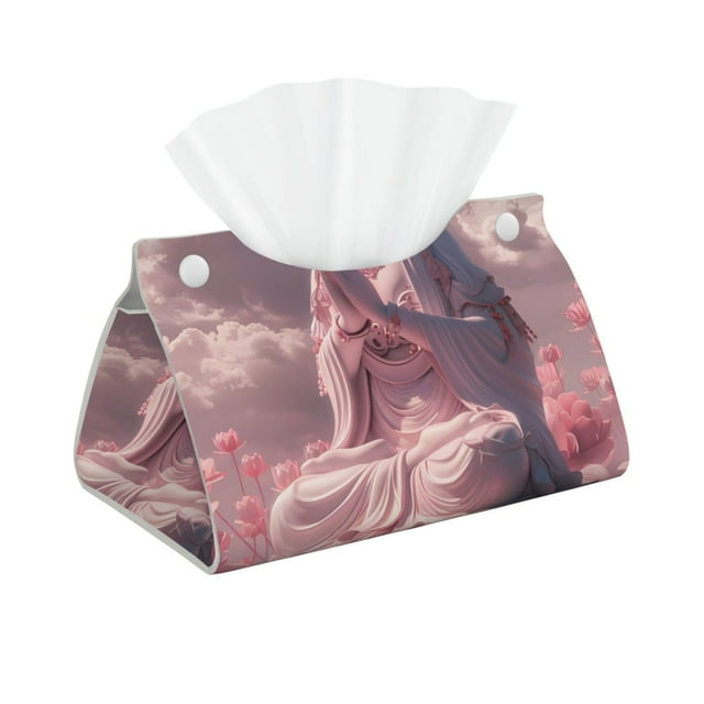 Kdxio Pink Lotus Buddha Print Tissue Box Cover,Modern PU Leather Rectangular Tissue Box Holder for Bathroom Living Room Bedroom Office Desk Car Home