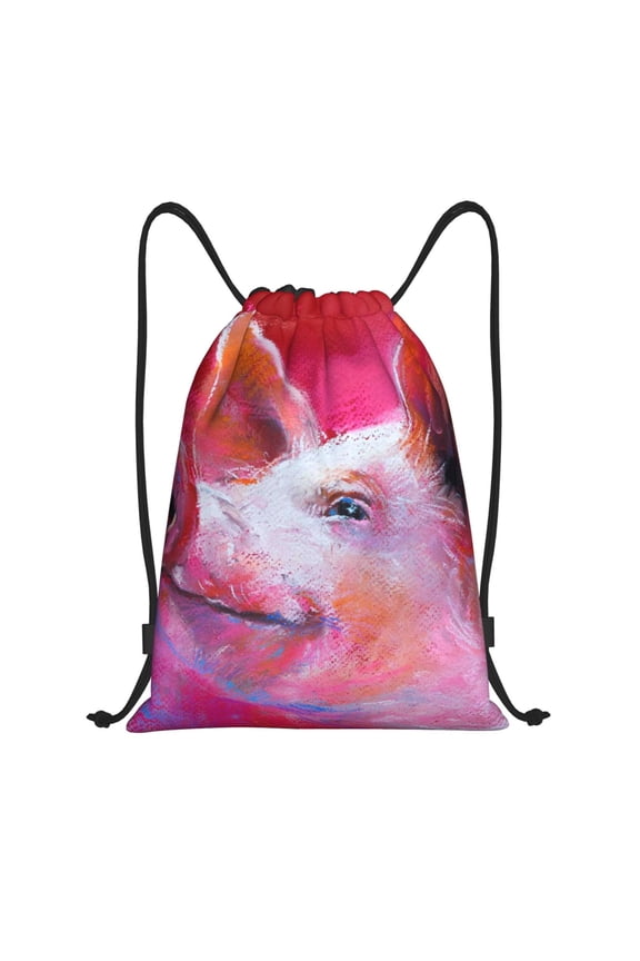 Pink Pig Print Drawstring Backpack Bag,Waterproof Draw String Back Sack, Gym Drawstring Bags Swim Bag For Unisex