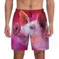 thumbnail image 1 of Kdxio Pink Pig Print Men'S Swim Trunks With Compression Liner 7 Inch Inseam Quick Dry Swim Shorts, 1 of 7
