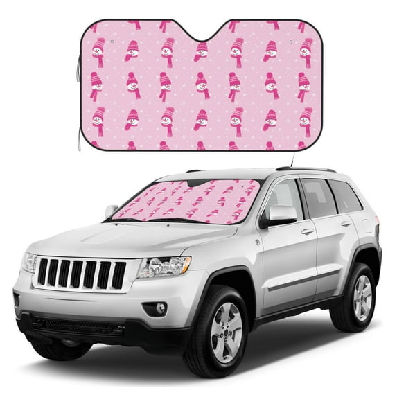 Kdxio Pink Scarf Snowman Print Windshield Sun Shade, Foldable Sun Blocker for Car,Truck,SUV Automotive Interior Sun Protection,Reflective Shade for Front Windshield(Small)