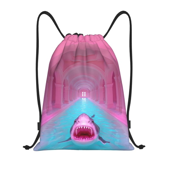 Kdxio Pink Shark Pool Fantasy Print Drawstring Backpack Bag,Waterproof Draw String Back Sack, Gym Drawstring Bags Swim Bag For Unisex