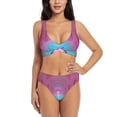 thumbnail image 1 of Kdxio Pink Shark Pool Fantasy Print Women's 2 Piece High Waisted Wrap Spaghetti Strap Summer Swimsuit Bikini Set-Large, 1 of 5