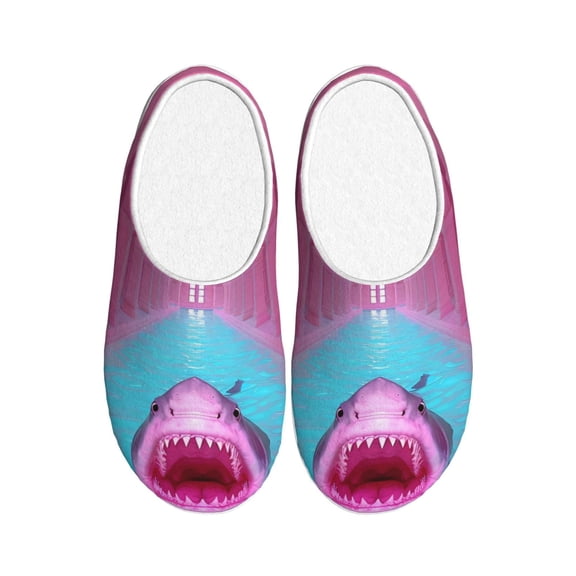 Kdxio Pink Shark Pool Fantasy Women's Men's Slippers Plush Slip-On House Slipper for Winter Indoor Soft Cushion Non-slip Fluffy Slides Slippers-11