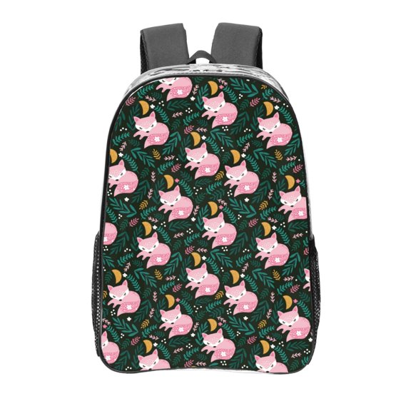 Kdxio Pink Sleeping Fox Clear Backpack, Transparent Bookbag for School for Women Men, Capacity Clear Bag for College, Travel