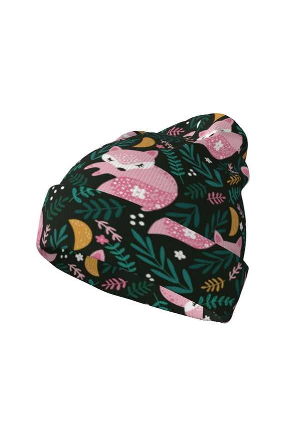 Pink Sleeping Fox Winter Beanie for Men Women Beanie Knit Hat Cuffed Cap Beanie Knit Chunky Snow Cap