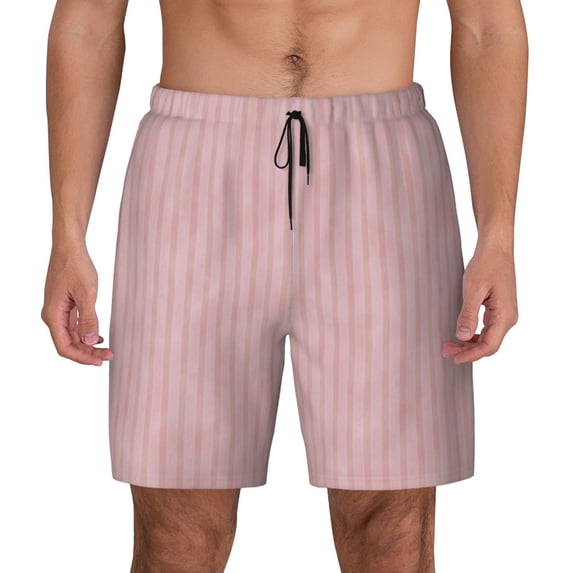 Kdxio Pink Stripes Print Men'S Swim Trunks With Compression Liner 7 Inch Inseam Quick Dry Swim Shorts