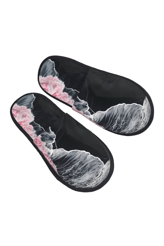 Pink White Ocean Waves Pattern Slippers for Women Memory Foam Fuzzy House Slippers Bedroom Non-slip Warm Womens Slippers
