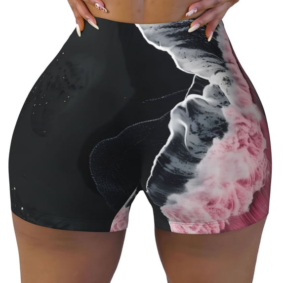 Kdxio Pink White Ocean Waves Print Workout Shorts for Women Seamless Soft Smooth Gym Yoga Scrunch Active Shorts