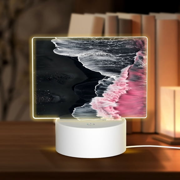 Kdxio Pink White Ocean Waves Rectangular Acrylic Night Light Acrylic Sleep Night Light Friend Gifts for Birthday Gifts for Women Teens Boys Girls