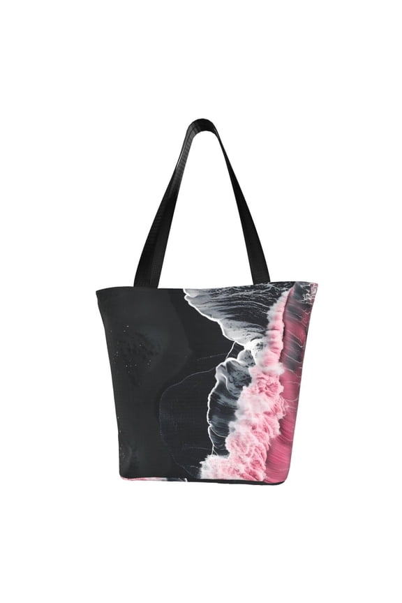 Pink White Ocean Waves Women Reusable Grocery Bags Foldable Ripstop,Reusable Shopping Bags for Shopping,Gym,Gift