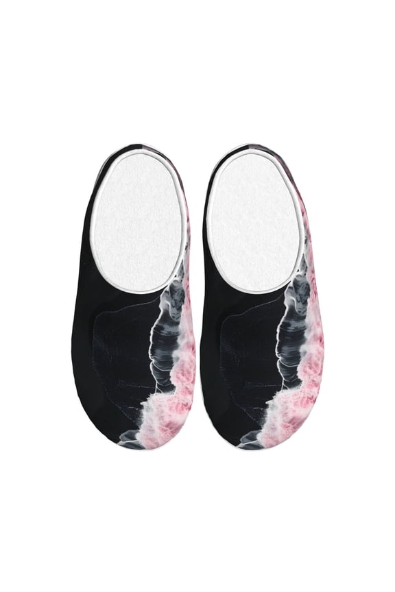 Pink White Ocean Waves Women's Men's Slippers Plush Slip-On House Slipper for Winter Indoor Soft Cushion Non-slip Fluffy Slides Slippers-35/36