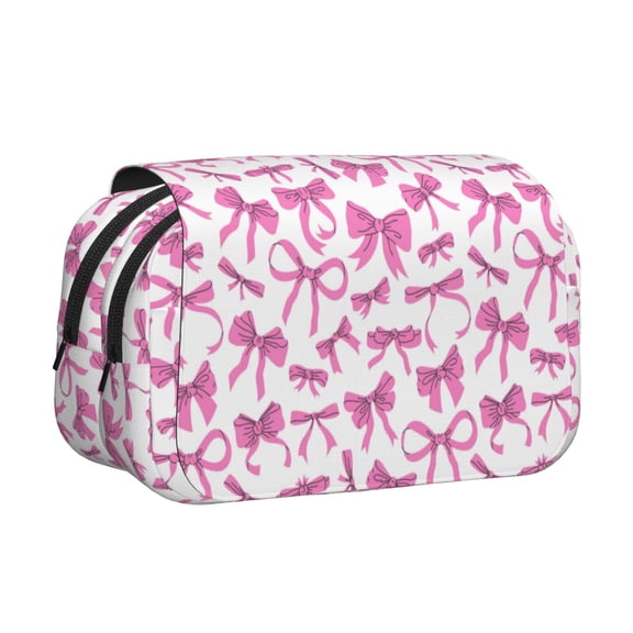 Kdxio Pink bows for Double Compartment Pen Case Oxford Organizer with Zipper Pockets for Students Artists