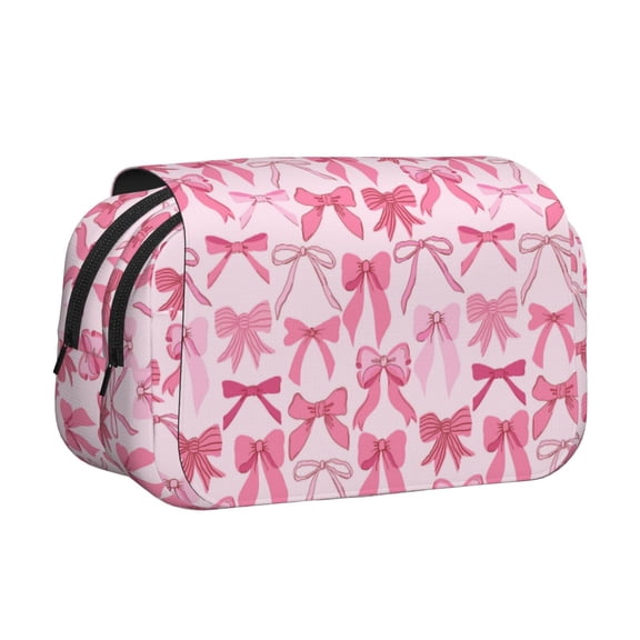 Kdxio Pink bows for Double Compartment Pen Case Oxford Organizer with Zipper Pockets for Students Artists