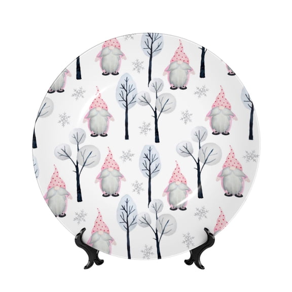 Kdxio Pink oldman Winter Forest Bone China Decorative Plate Ceramic Decorative Plate for Home Office Wall Stand Decorative Plates for Home Bedroom-10in