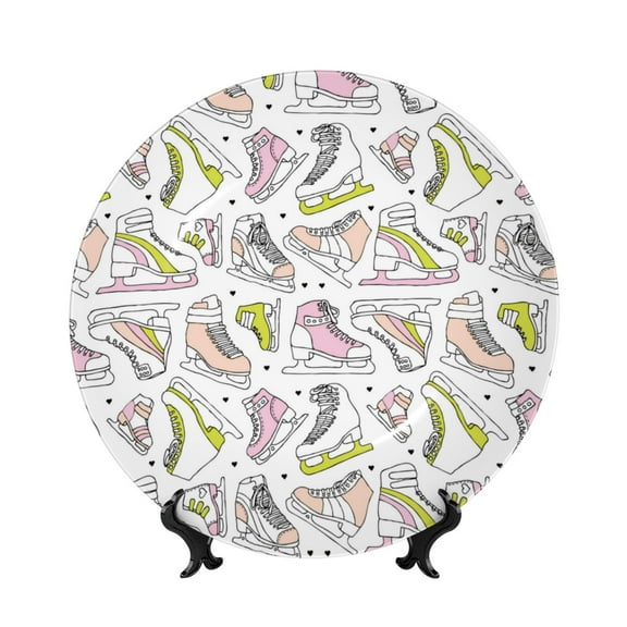 Kdxio Pink skates Bone China Decorative Plate Ceramic Decorative Plate for Home Office Wall Stand Decorative Plates for Home Bedroom-10in