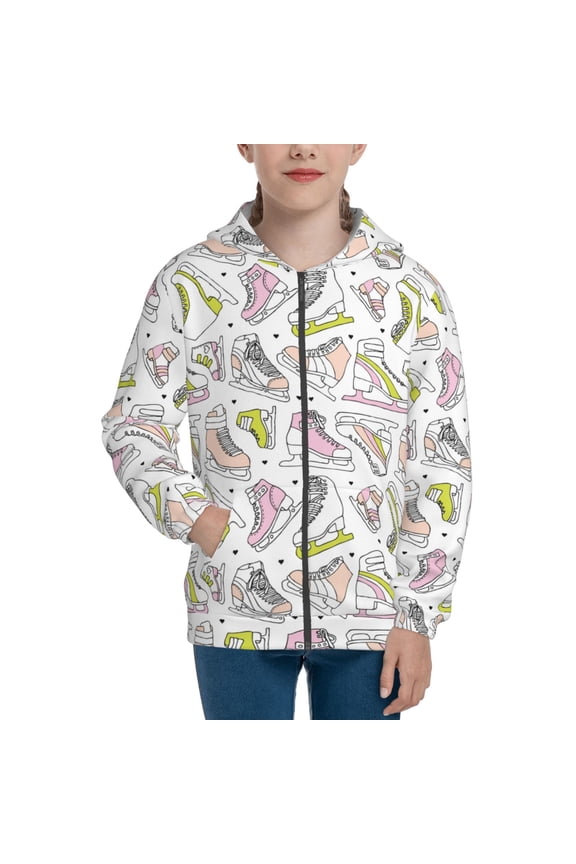 Pink skates Pattern Kids Boys Girls Zip Up Hoodie 3D Printed Hooded Sweatshirt Hoody Coat with Pocket 7-12 Y-Small