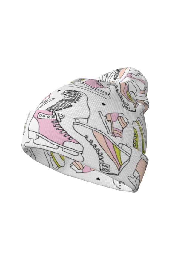 Pink skates Winter Beanie for Men Women Beanie Knit Hat Cuffed Cap Beanie Knit Chunky Snow Cap