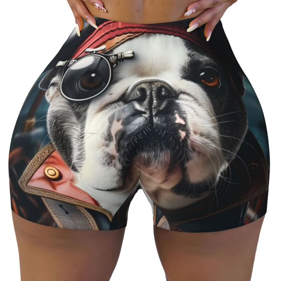 Kdxio Pirate Bulldog On Deck Print Workout Shorts for Women Seamless Soft Smooth Gym Yoga Scrunch Active Shorts