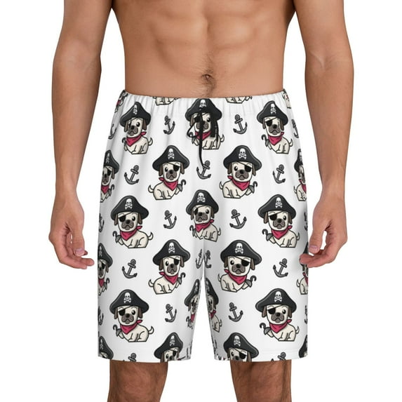 Kdxio Pirate Puppy Print Mens Sleep Shorts Bottoms Soft Comfy Pajama Wear Pants with Drawstring Pockets