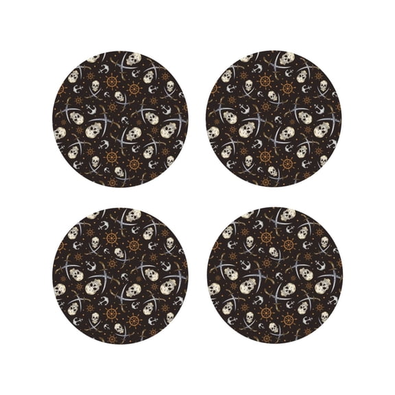 Kdxio Pirate Skulls Funny Coasters,4 Pcs Leather Coasters,Housewarming Gifts,Protect Furniture From Water Marks Scratch And Damage