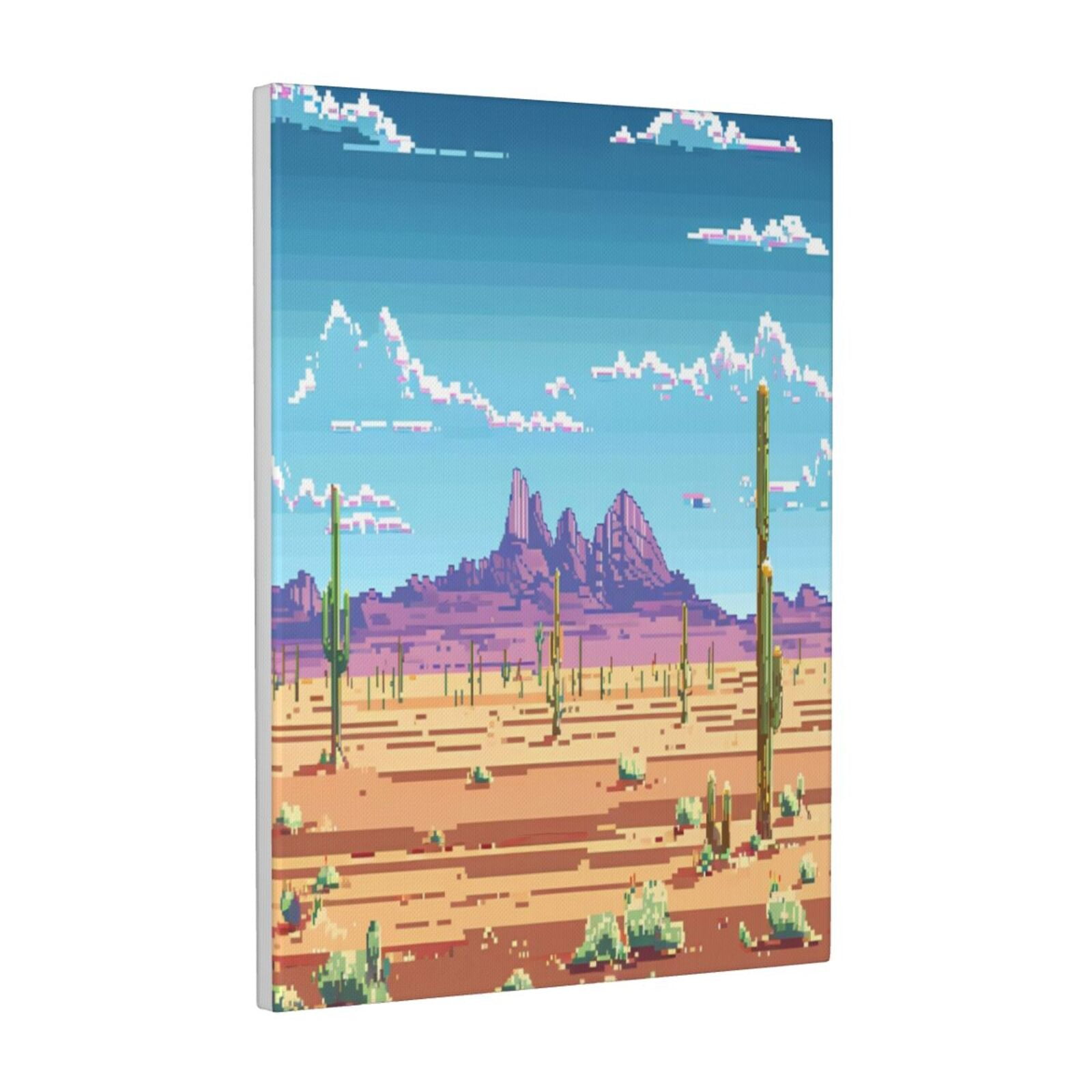 アートキャンパス Kdxio Pixel Desert Landscape Pattern Canvas Wall Art 12x16 Inches