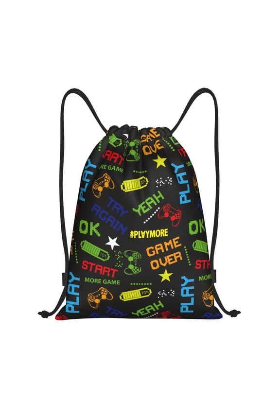 Pixel Game Print Drawstring Backpack Bag,Waterproof Draw String Back Sack, Gym Drawstring Bags Swim Bag For Unisex