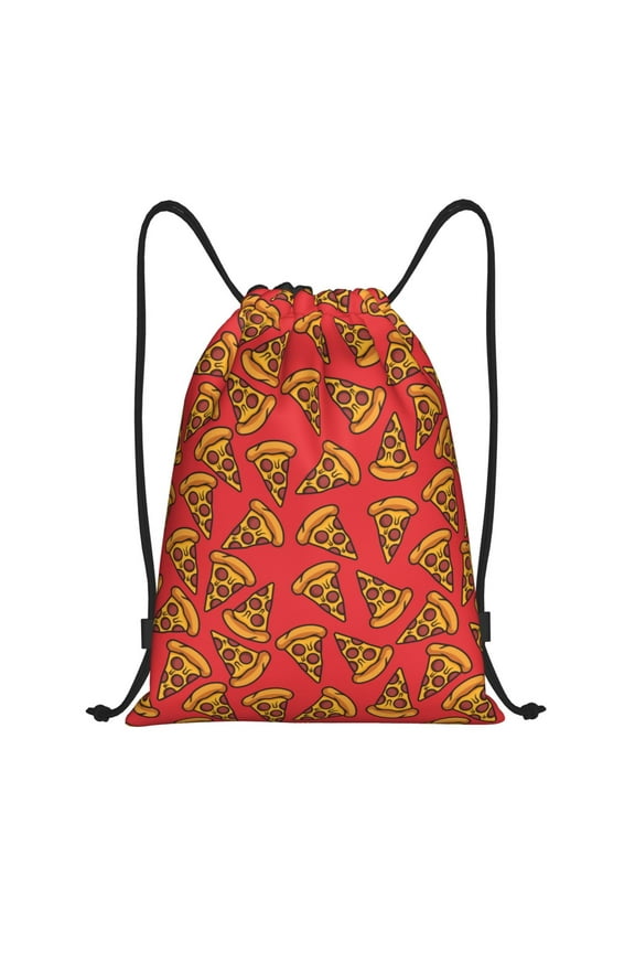 Pizza Cartoon Print Drawstring Backpack Bag,Waterproof Draw String Back Sack, Gym Drawstring Bags Swim Bag For Unisex