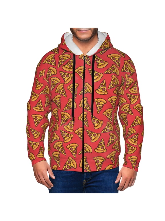 Pizza Cartoon Print Men Hoodies Casual Hoodies for Men with Zip Pockets Full Zip Long Sleeve Sweatshirt Sports Hooded Jacket-X-Large