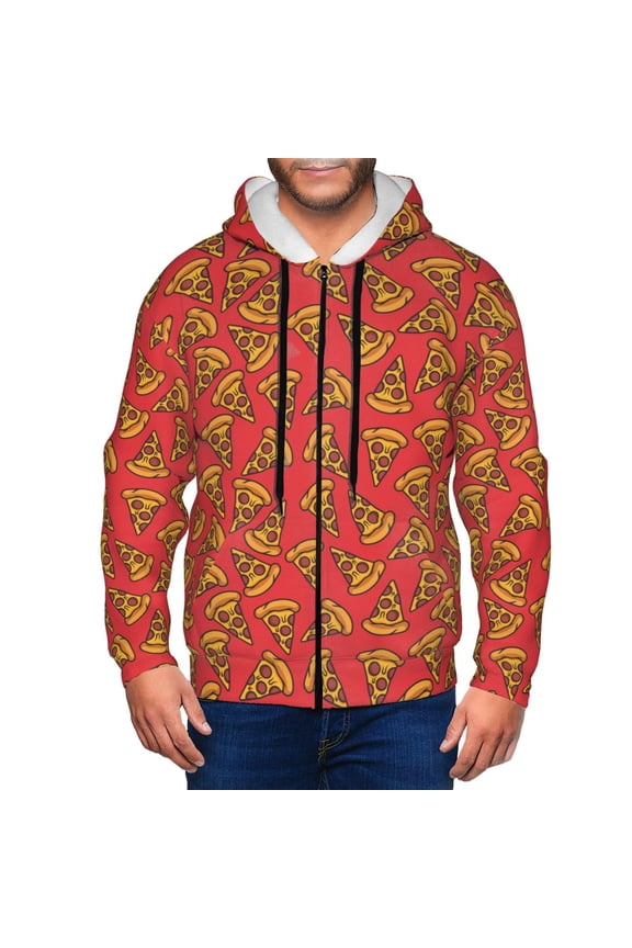 Pizza Cartoon Print Men Hoodies Casual Hoodies for Men with Zip Pockets Full Zip Long Sleeve Sweatshirt Sports Hooded Jacket-X-Large