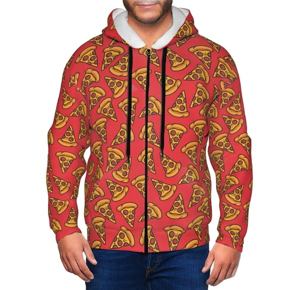 Kdxio Pizza Cartoon Print Men Hoodies Casual Hoodies for Men with Zip Pockets Full Zip Long Sleeve Sweatshirt Sports Hooded Jacket-XX-Large