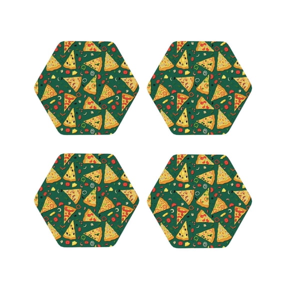 Kdxio Pizza Funny Coasters,4 Pcs Leather Coasters,Housewarming Gifts,Protect Furniture from Water Marks Scratch and Damage