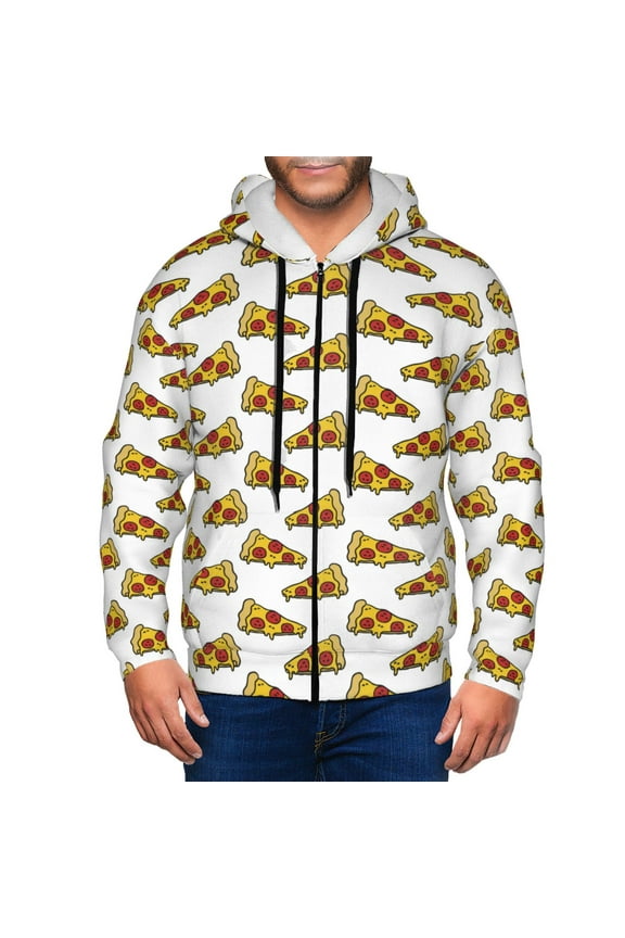 Pizza Print Men Hoodies Casual Hoodies for Men with Zip Pockets Full Zip Long Sleeve Sweatshirt Sports Hooded Jacket-Large