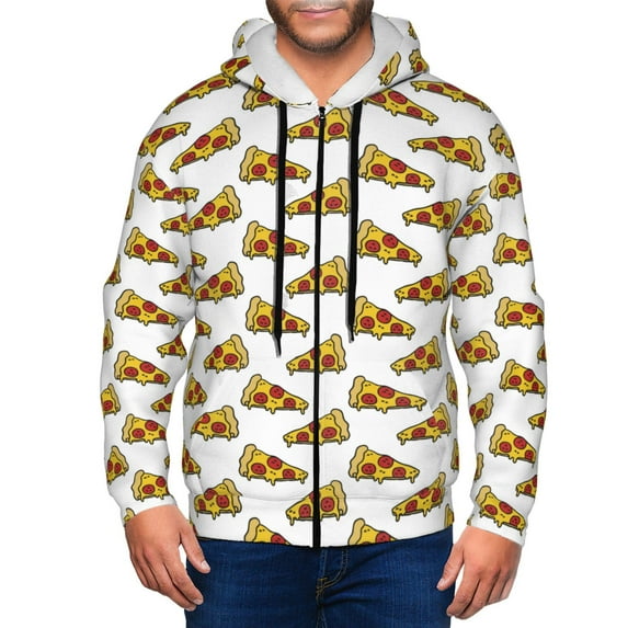 Kdxio Pizza Print Men Hoodies Casual Hoodies for Men with Zip Pockets Full Zip Long Sleeve Sweatshirt Sports Hooded Jacket-Large