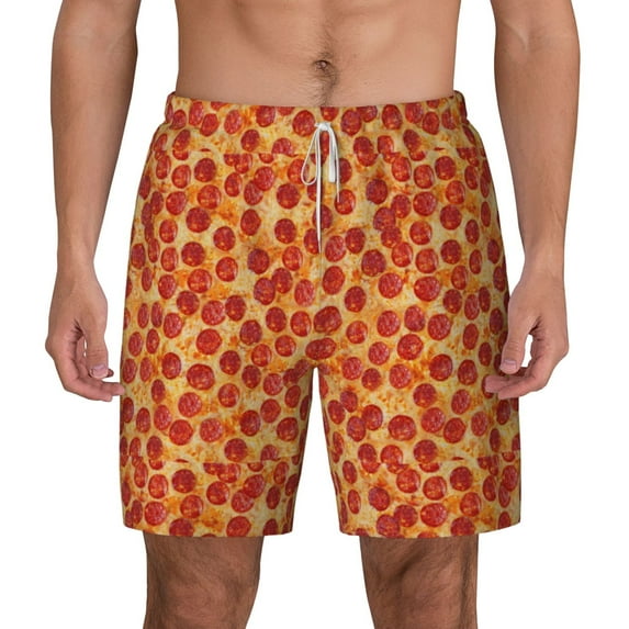 Kdxio Pizza Print Men'S Swim Trunks With Compression Liner 7 Inch Inseam Quick Dry Swim Shorts