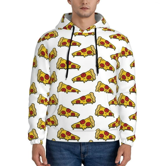 Kdxio Pizza Print Mens Casual Hooded Collar Drawstring Hoodies Pullover Sweatshirts Casual Long Sleeve Shirts-X-Large