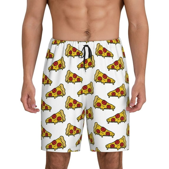 Kdxio Pizza Print Mens Sleep Shorts Bottoms Soft Comfy Pajama Wear Pants with Drawstring Pockets