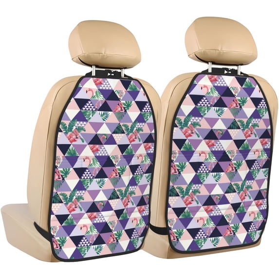 Kdxio Plaid Flamingo Print 2 Pack Car Kick Mat Seat Cover Back Protector Mat with Pockets for Organizer Backseat Protector and Storage Anti Kick Pad for Vehicles