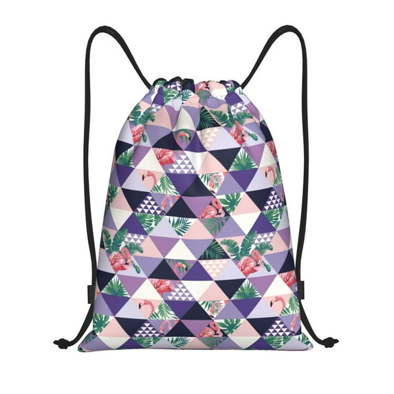 Kdxio Plaid Flamingo Print Drawstring Backpack Bag,Waterproof Draw String Back Sack, Gym Drawstring Bags Swim Bag For Unisex