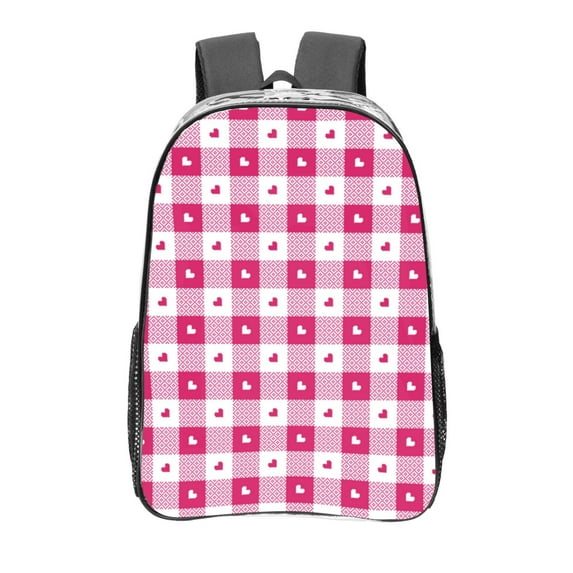 Kdxio Plaid Heart Clear Backpack, Transparent Bookbag for School for Women Men, Capacity Clear Bag for College, Travel