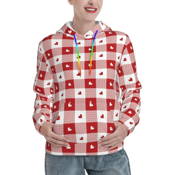 Kdxio Plaid Heart Print Womens Oversized Hoodies Sweatshirts Hooded Pullover Tops Sweaters Casual-Large