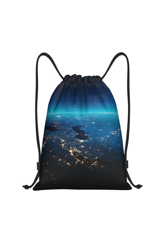 Planet Earth Print Drawstring Backpack Bag,Waterproof Draw String Back Sack, Gym Drawstring Bags Swim Bag For Unisex