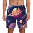 thumbnail image 1 of Kdxio Planet Pastel Galaxy Print Men's Swim Trunks with Compression Liner 7 Inch Inseam Quick Dry Swim Shorts, 1 of 5