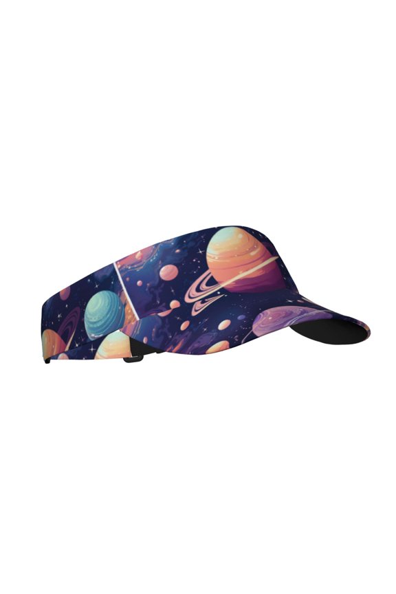 Planet Pastel Galaxy Print Sun Visor Hat Golf Visor Adjustable Velcro Outdoor Sports Cap for Men Women
