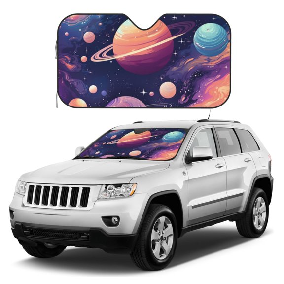 Kdxio Planet Pastel Galaxy Print Windshield Sun Shade, Foldable Sun Blocker for Car,Truck,SUV Automotive Interior Sun Protection,Reflective Shade for Front Windshield(Medium)