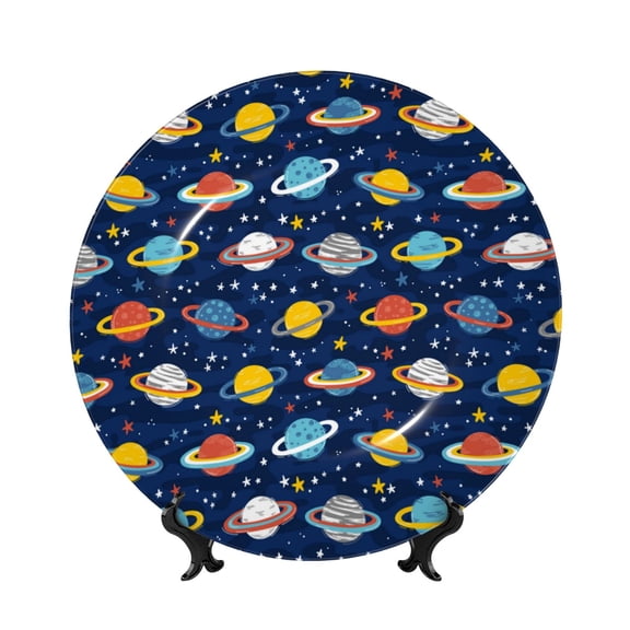 Kdxio Planets And Stars Bone China Decorative Plate Ceramic Decorative Plate for Home Office Wall Stand Decorative Plates for Home Bedroom-8in