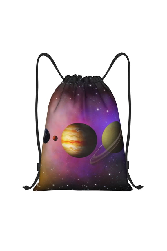 Planets And Stars Print Drawstring Backpack Bag,Waterproof Draw String Back Sack, Gym Drawstring Bags Swim Bag For Unisex