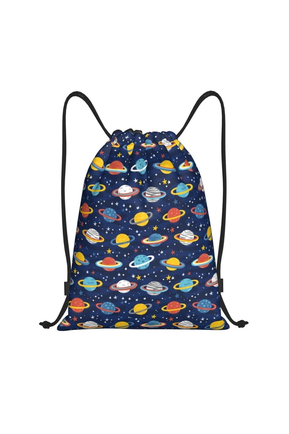 Planets And Stars Print Drawstring Backpack Bag,Waterproof Draw String Back Sack, Gym Drawstring Bags Swim Bag For Unisex